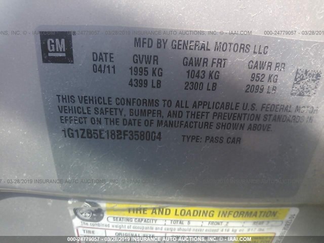 1G1ZB5E18BF358004 - 2011 CHEVROLET MALIBU LS TAN photo 9