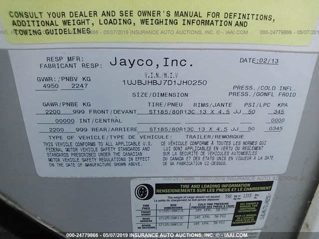 1UJBJHBJ7D1JH0250 - 2013 JAYCO 20FT  TAN photo 9