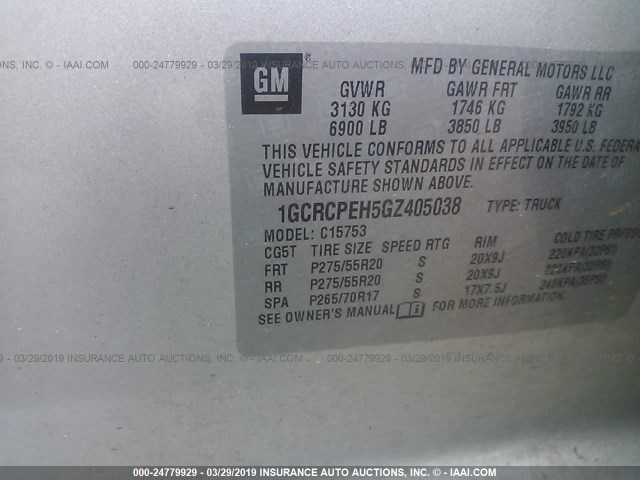 1GCRCPEH5GZ405038 - 2016 CHEVROLET SILVERADO C1500 CUSTOM SILVER photo 9