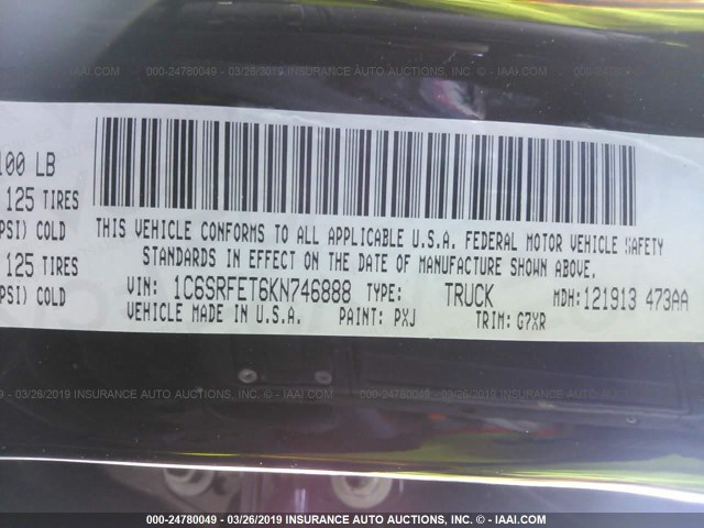 1C6SRFET6KN746888 - 2019 RAM 1500 REBEL შავი ფოტო 9