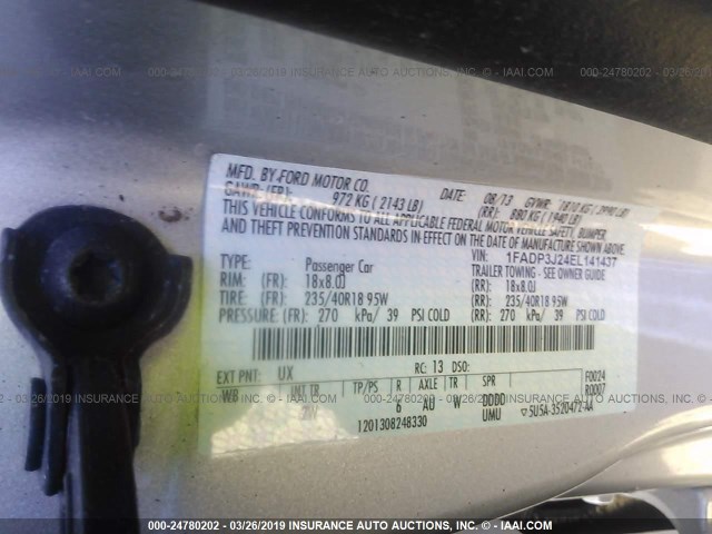 1FADP3J24EL141437 - 2014 FORD FOCUS TITANIUM SILVER photo 9