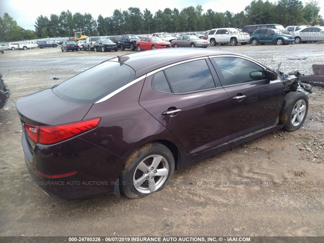 5XXGM4A7XFG466161 - 2015 KIA OPTIMA LX BURGUNDY photo 4