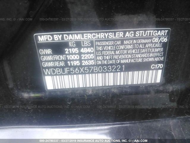 WDBUF56X57B033221 - 2007 MERCEDES-BENZ E 350 BLACK photo 9