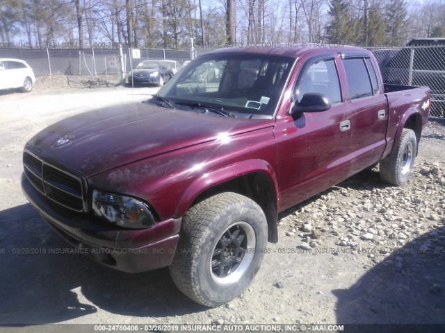 1B7HG48X22S707535 - 2002 DODGE DAKOTA QUAD SLT RED photo 2