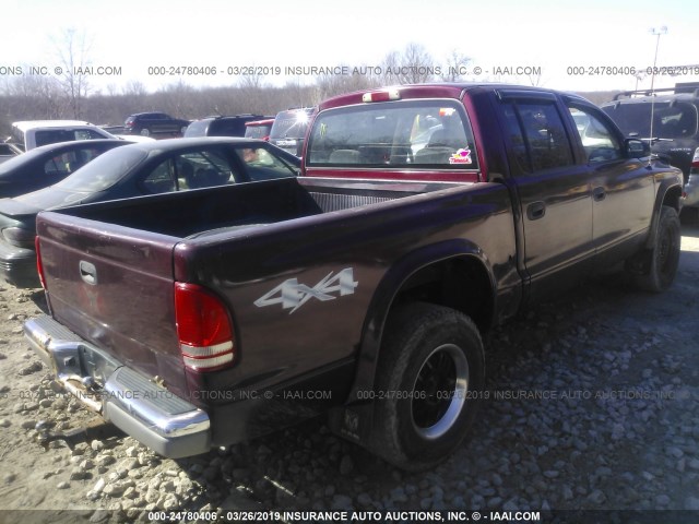 1B7HG48X22S707535 - 2002 DODGE DAKOTA QUAD SLT RED photo 4