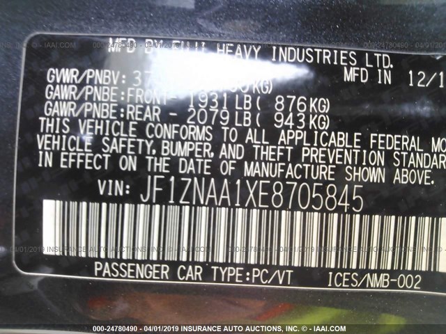 JF1ZNAA1XE8705845 - 2014 TOYOTA SCION FR-S GRAY photo 9