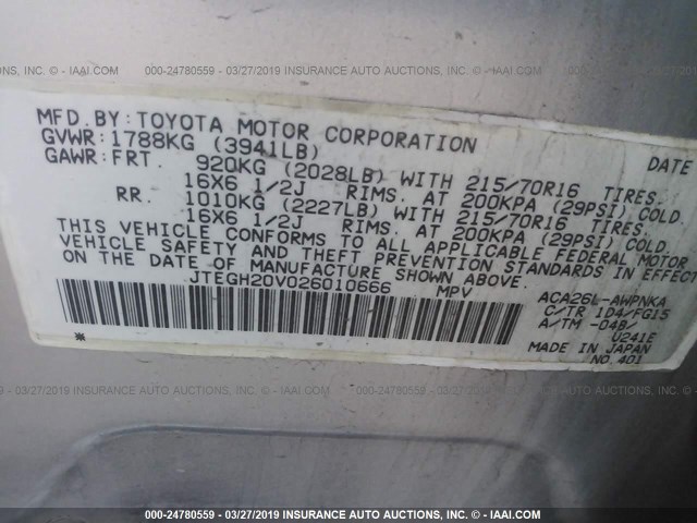 JTEGH20V026010666 - 2002 TOYOTA RAV4 SILVER photo 9