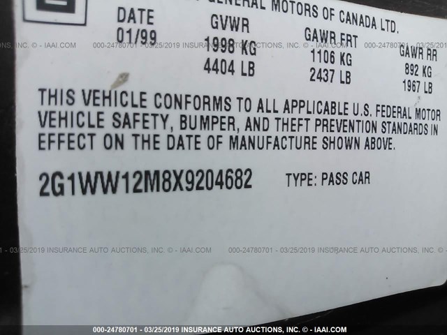 2G1WW12M8X9204682 - 1999 CHEVROLET MONTE CARLO LS ბურგუნდია ფოტო 9