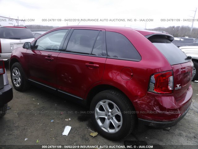 2FMDK3JC4CBA11748 - 2012 FORD EDGE SEL RED photo 3