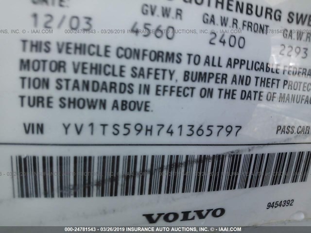 YV1TS59H741365797 - 2004 VOLVO S80 2.5T WHITE photo 9