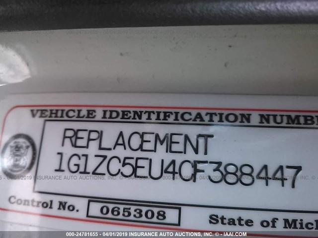 1G1ZC5EU4CF388447 - 2012 CHEVROLET MALIBU 1LT 白色 照片 9