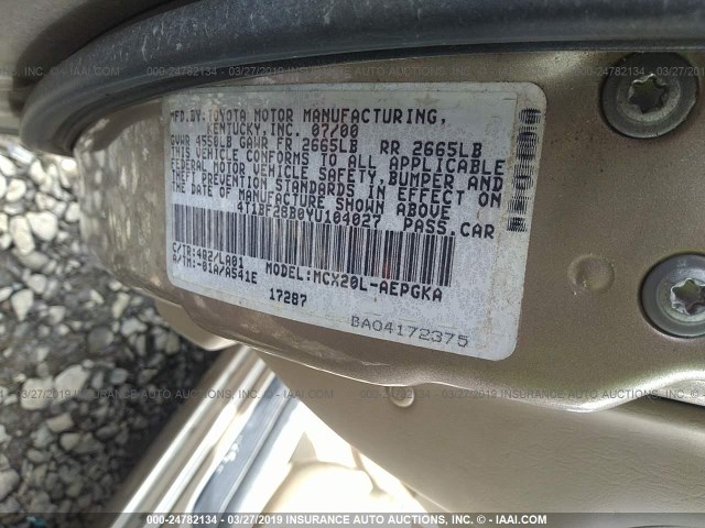 4T1BF28B0YU104027 - 2000 TOYOTA AVALON XL/XLS GOLD photo 9