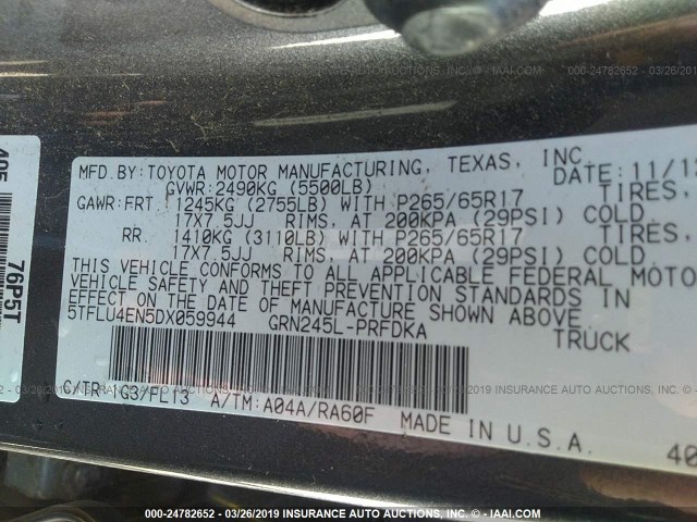 5TFLU4EN5DX059944 - 2013 TOYOTA TACOMA DOUBLE CAB 灰色 照片 9