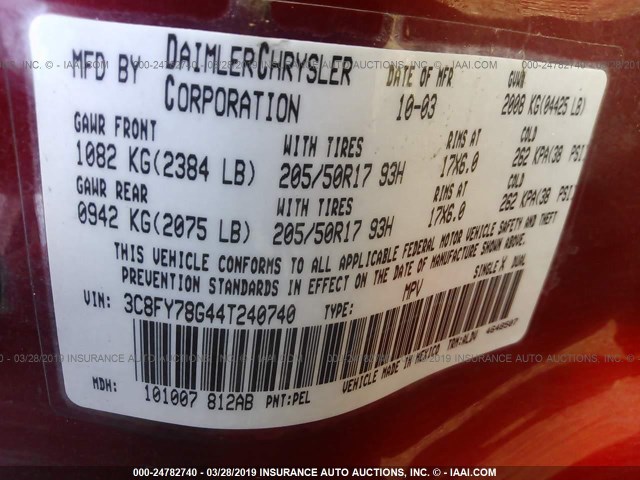 3C8FY78G44T240740 - 2004 CHRYSLER PT CRUISER GT RED photo 9