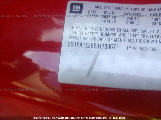 2G1FA1E38E9173867 - 2014 CHEVROLET CAMARO LS RED photo 9