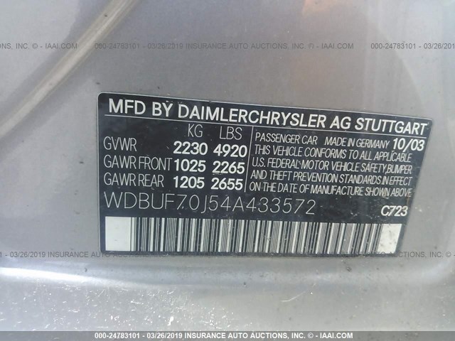 WDBUF70J54A433572 - 2004 MERCEDES-BENZ E 500 SILVER photo 9