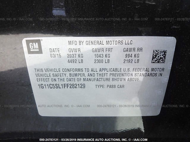 1G11C5SL1FF282129 - 2015 CHEVROLET MALIBU 1LT 黑色 照片 9