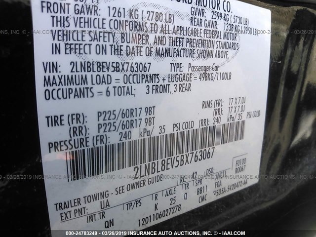 2LNBL8EV5BX763067 - 2011 LINCOLN TOWN CAR EXECUTIVE L BLACK photo 9