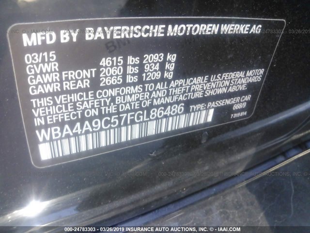WBA4A9C57FGL86486 - 2015 BMW 428 I/GRAN COUPE/SULEV BLACK photo 9