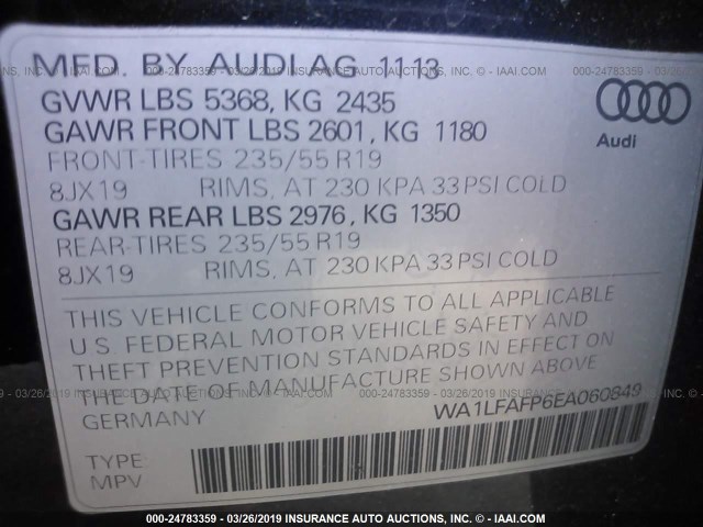 WA1LFAFP6EA060849 - 2014 AUDI Q5 PREMIUM PLUS BLACK photo 9