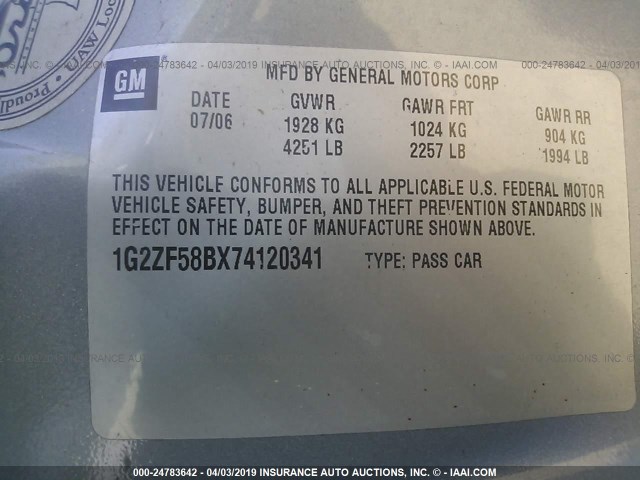 1G2ZF58BX74120341 - 2007 PONTIAC G6 VALUE LEADER/BASE BLUE photo 9