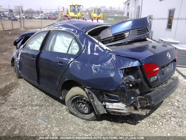 3VW2K7AJ5EM425377 - 2014 VOLKSWAGEN JETTA S BLUE photo 3