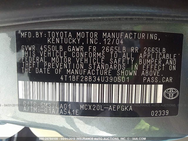 4T1BF28B34U390501 - 2004 TOYOTA AVALON XL/XLS GRAY photo 9