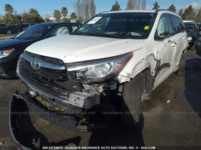 5TDJKRFH5GS244315 - 2016 TOYOTA HIGHLANDER XLE WHITE photo 2