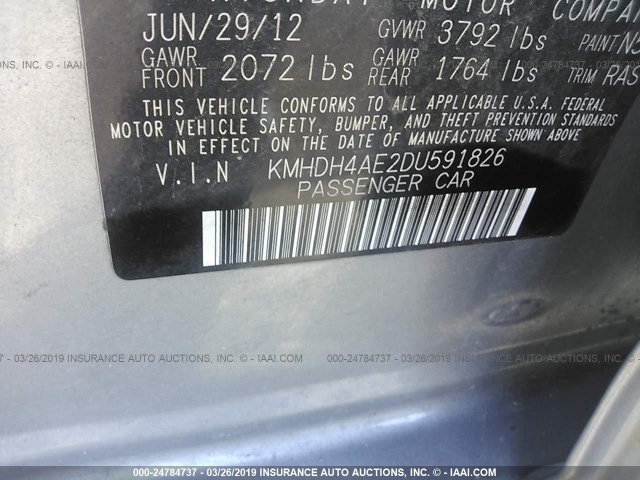 KMHDH4AE2DU591826 - 2013 HYUNDAI ELANTRA GLS/LIMITED SILVER photo 9