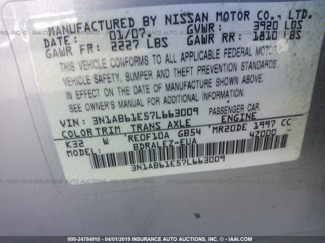 3N1AB61E57L663009 - 2007 NISSAN SENTRA 2.0/2.0S/2.0SL GOLD photo 9