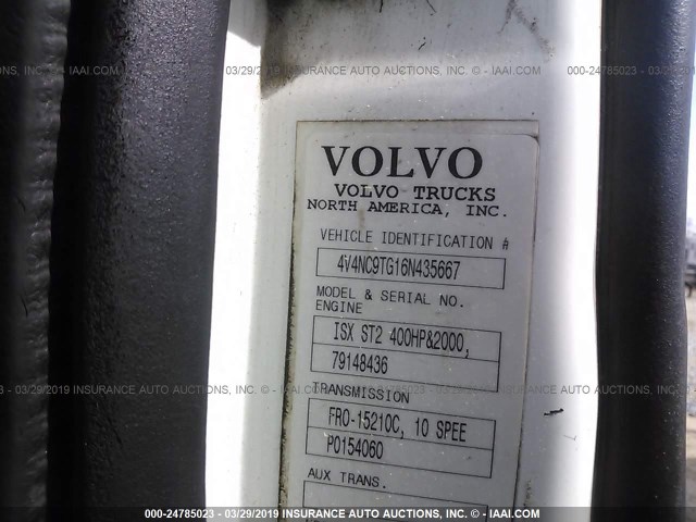 4V4NC9TG16N435667 - 2006 VOLVO VN L WHITE photo 9