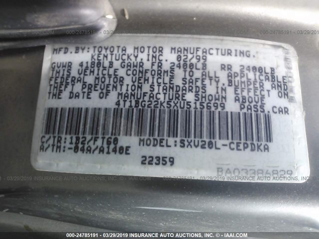 4T1BG22K5XU515699 - 1999 TOYOTA CAMRY CE/LE/XLE TAN photo 9