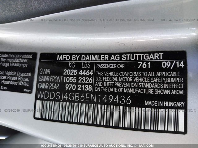 WDDSJ4GB6EN149436 - 2014 MERCEDES-BENZ CLA 250 4MATIC SILVER photo 9