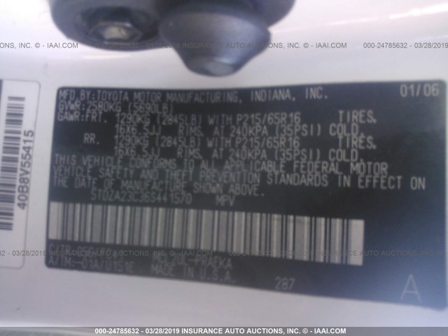 5TDZA23C36S441570 - 2006 TOYOTA SIENNA CE/LE WHITE photo 8