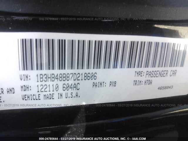 1B3HB48B87D218606 - 2007 DODGE CALIBER SXT BLACK photo 9