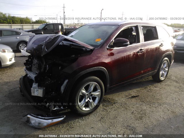 5TDYKRFH7GS149303 - 2016 TOYOTA HIGHLANDER LIMITED/LTD PLATINUM MAROON photo 2