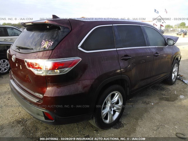 5TDYKRFH7GS149303 - 2016 TOYOTA HIGHLANDER LIMITED/LTD PLATINUM MAROON photo 4