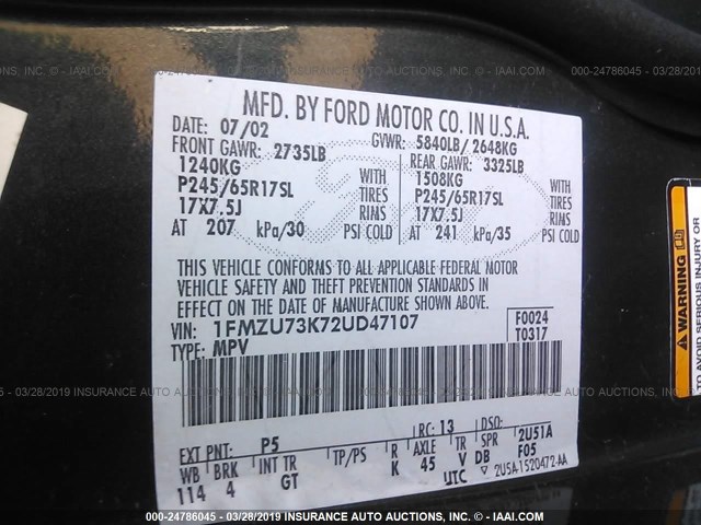 1FMZU73K72UD47107 - 2002 FORD EXPLORER XLT GREEN photo 9