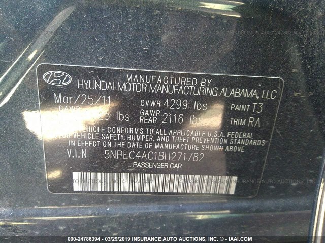 5NPEC4AC1BH271782 - 2011 HYUNDAI SONATA SE/LIMITED Dark Blue photo 9