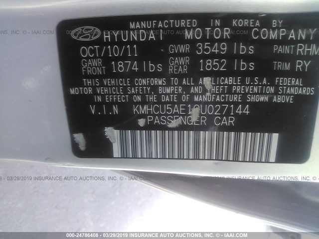 KMHCU5AE1CU027144 - 2012 HYUNDAI ACCENT GLS/GS/SE SILVER photo 9