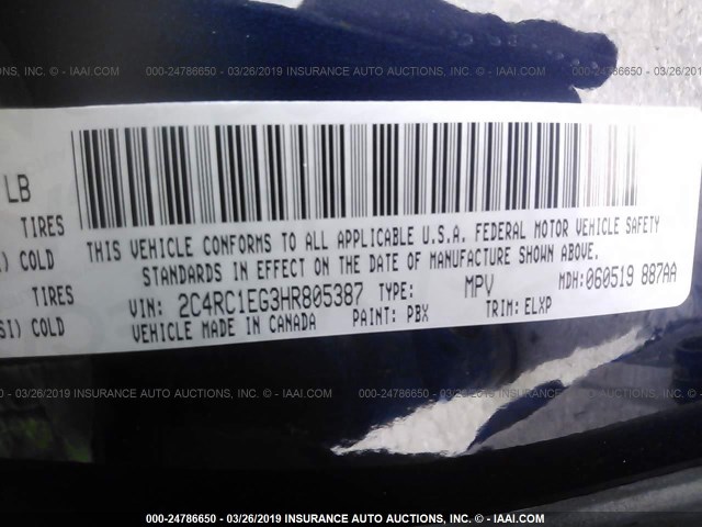 2C4RC1EG3HR805387 - 2017 CHRYSLER PACIFICA TOURING L PLUS BLUE photo 9