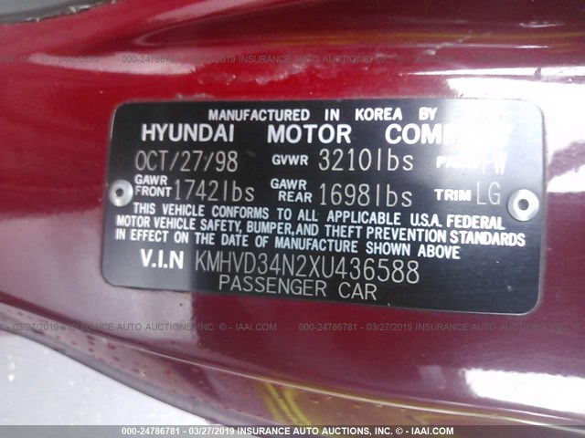 KMHVD34N2XU436588 - 1999 HYUNDAI ACCENT GS/GSI RED photo 9