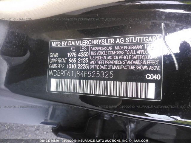 WDBRF61J84F525325 - 2004 MERCEDES-BENZ C 240 BLACK photo 9