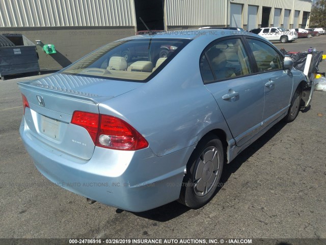 JHMFA36296S011298 - 2006 HONDA CIVIC HYBRID Light Blue photo 4