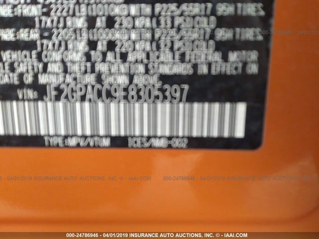 JF2GPACC9E8305397 - 2014 SUBARU XV CROSSTREK 2.0 PREMIUM ORANGE photo 9