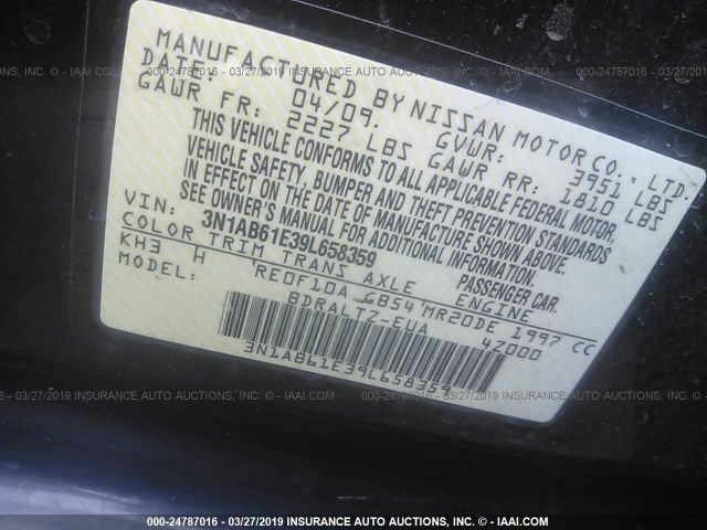 3N1AB61E39L658359 - 2009 NISSAN SENTRA 2.0/2.0S/2.0SL BLACK photo 9