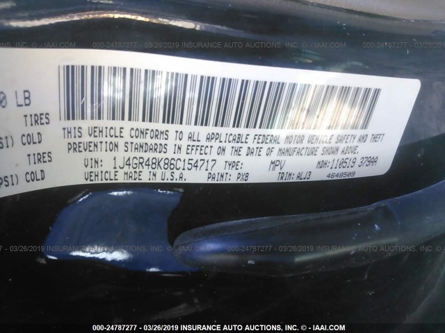 1J4GR48K86C154717 - 2006 JEEP GRAND CHEROKEE LAREDO/COLUMBIA/FREEDOM 黑色 照片 9