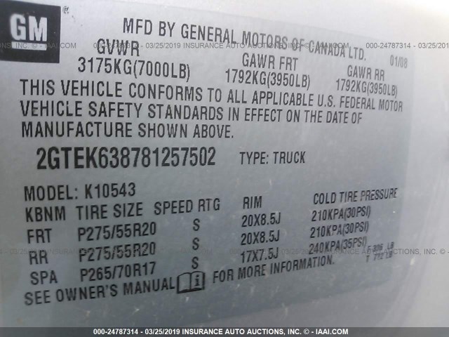 2GTEK638781257502 - 2008 GMC NEW SIERRA K1500 DENALI SILVER photo 9