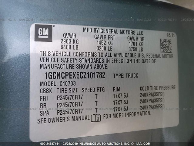 1GCNCPEX6CZ101782 - 2012 CHEVROLET SILVERADO C1500 BLUE photo 9