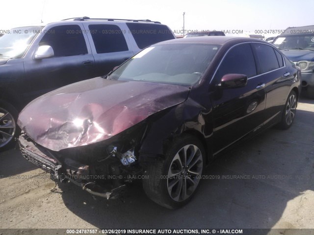 1HGCR2F52FA098485 - 2015 HONDA ACCORD MAROON photo 2